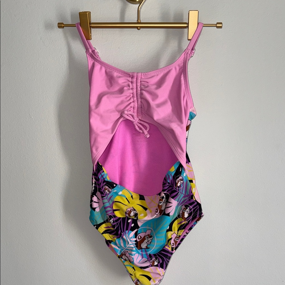 BUC-EE’S Girls Medium Pink One-Piece Swimsuit with Colorful Tropical Print